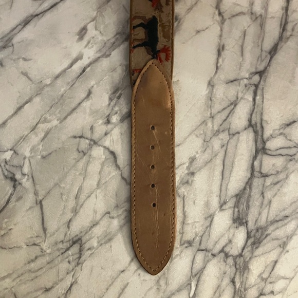 Embroidered Leather Belt with Brass Buckle - Picture 3 of 5